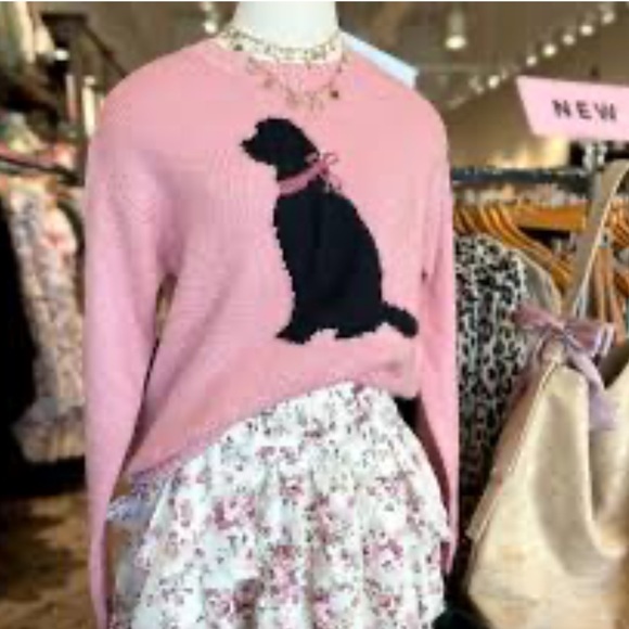 NWT Francesca’s Pink Puppy Sweater with Black Dog Design - Picture 2 of 7